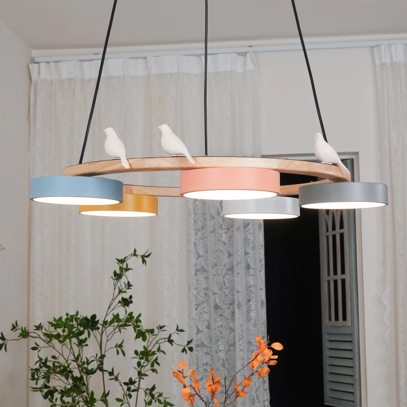 Ronde Hanglamp Met Vogels Houten Ring LED 65cm 72cm | Sansoti