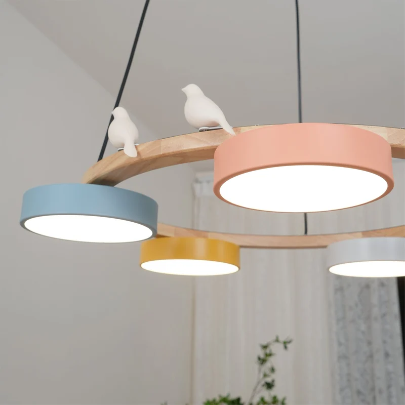 Ronde Hanglamp Met Vogels Houten Ring LED 65cm 72cm | Sansoti