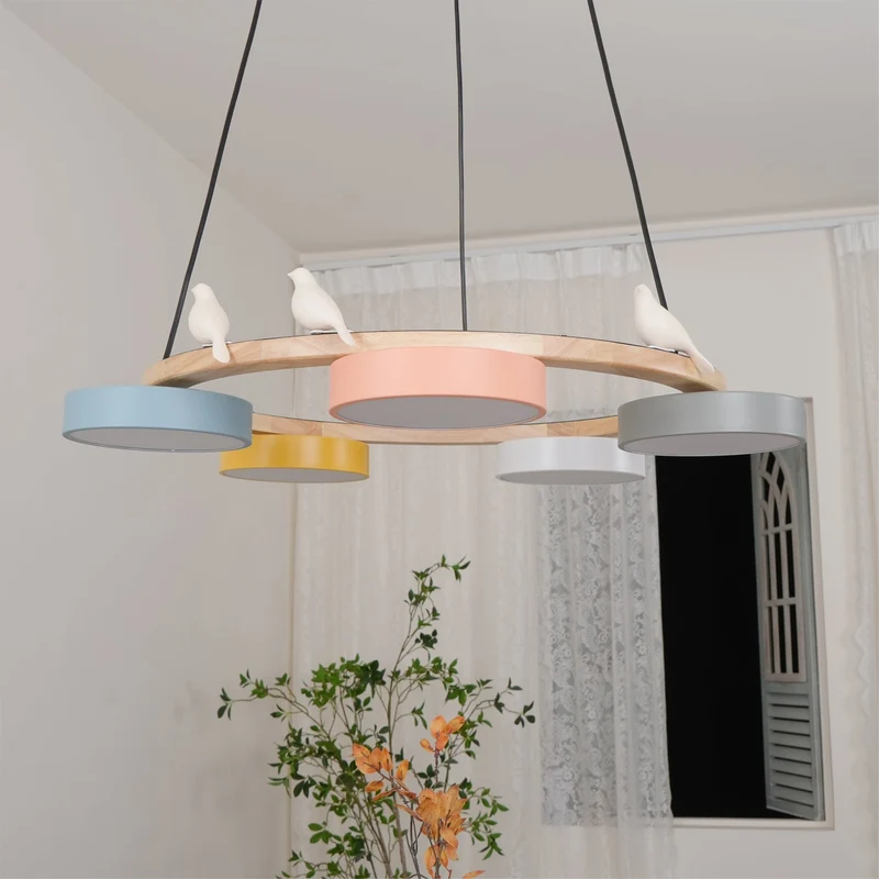 Ronde Hanglamp Met Vogels Houten Ring LED 65cm 72cm | Sansoti