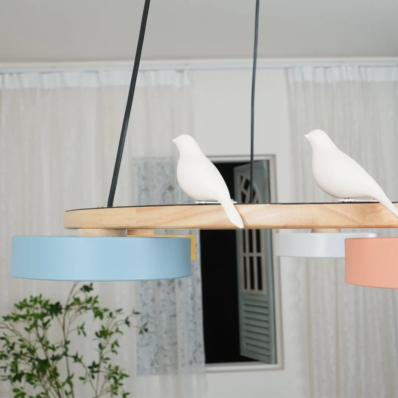 Ronde Hanglamp Met Vogels Houten Ring LED 65cm 72cm | Sansoti