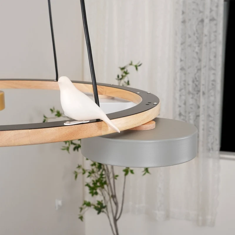 Ronde Hanglamp Met Vogels Houten Ring LED 65cm 72cm | Sansoti