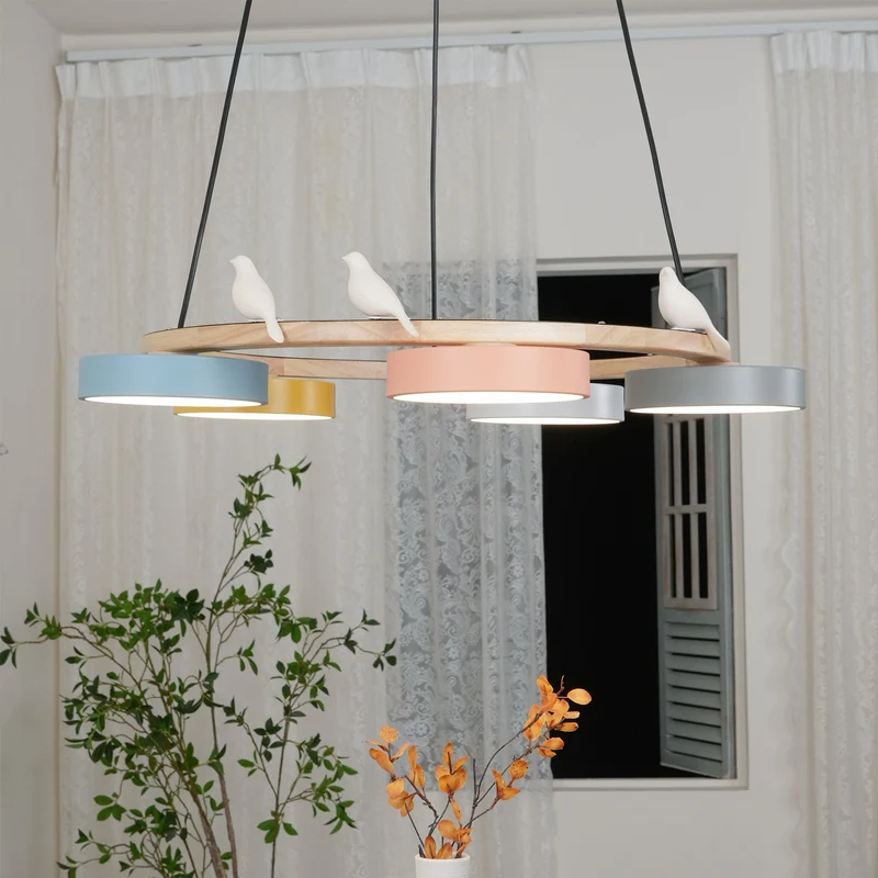 Ronde Hanglamp Met Vogels Houten Ring LED 65cm 72cm | Sansoti