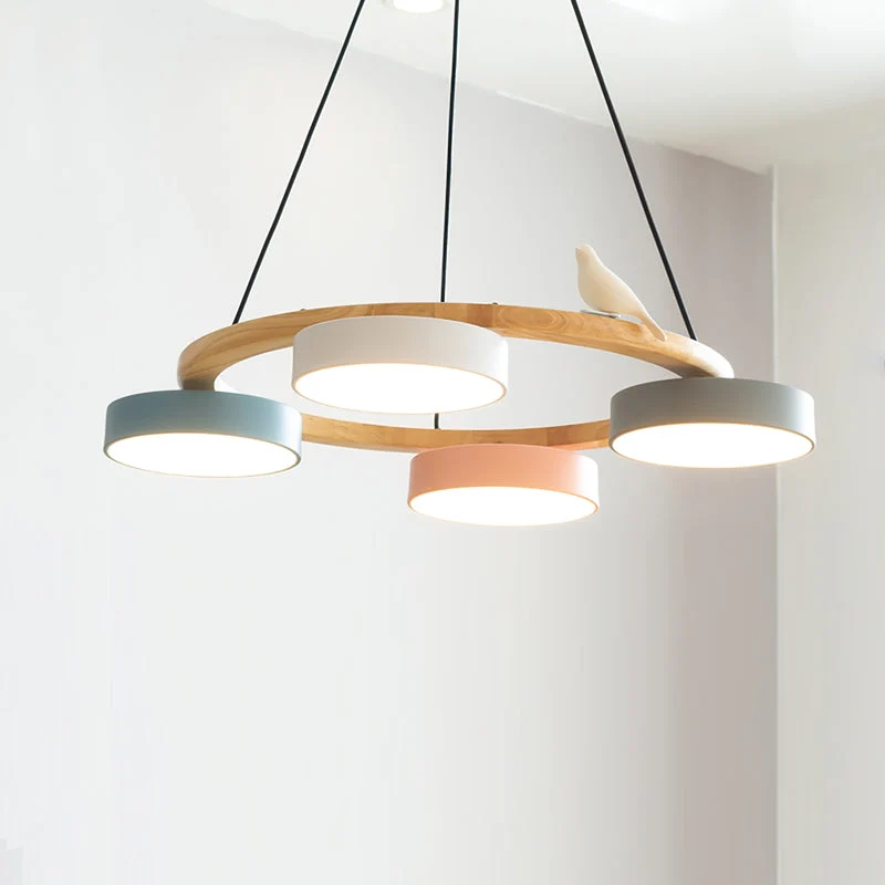 Ronde Hanglamp Met Vogels Houten Ring LED 65cm 72cm | Sansoti