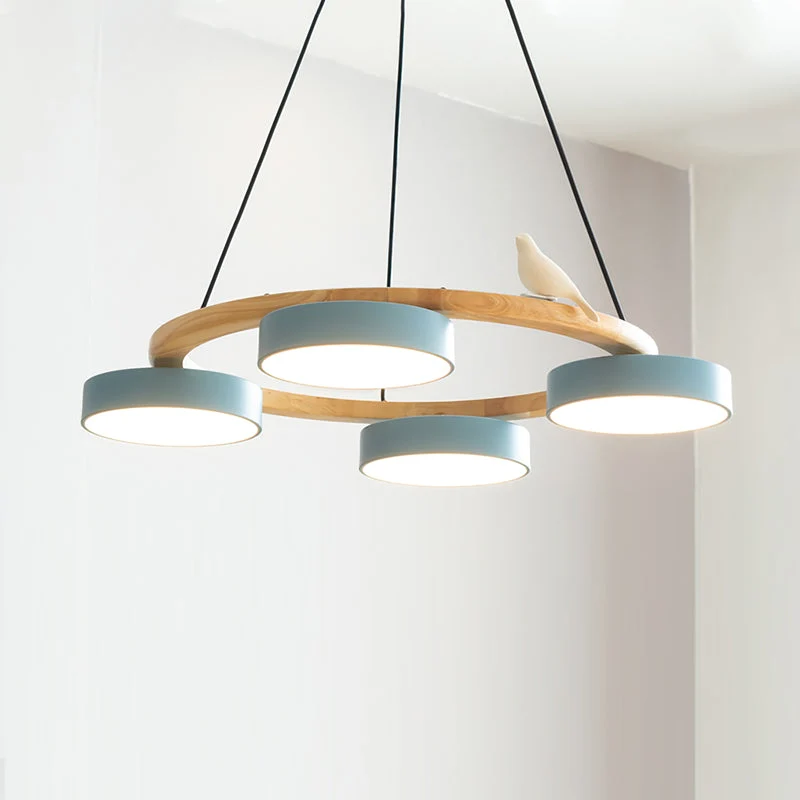 Ronde Hanglamp Met Vogels Houten Ring LED 65cm 72cm | Sansoti