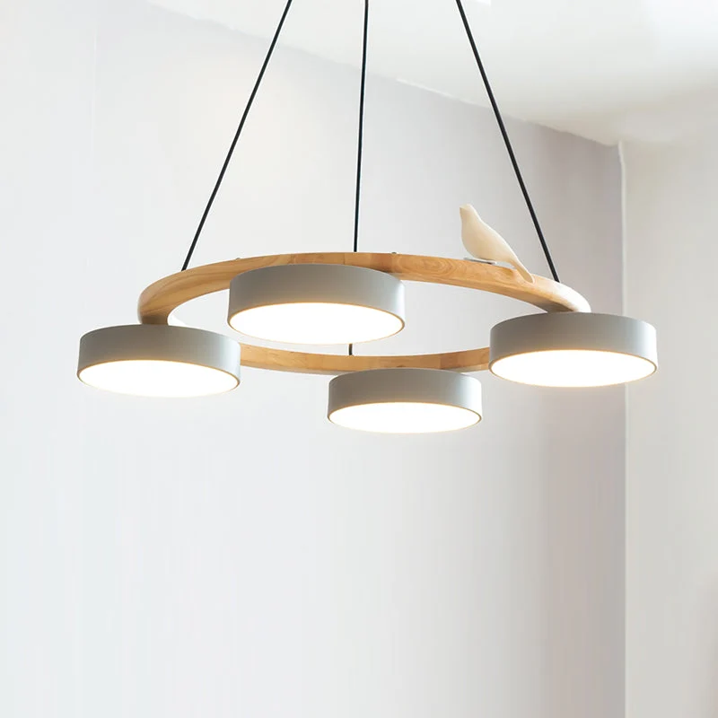 Ronde Hanglamp Met Vogels Houten Ring LED 65cm 72cm | Sansoti