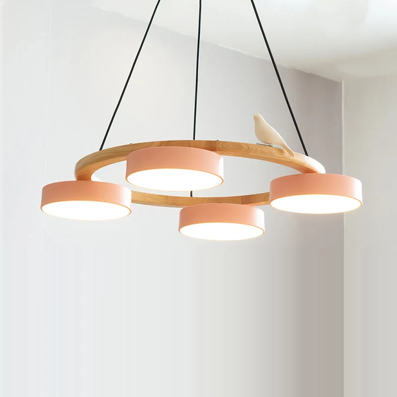 Ronde Hanglamp Met Vogels Houten Ring LED 65cm 72cm | Sansoti