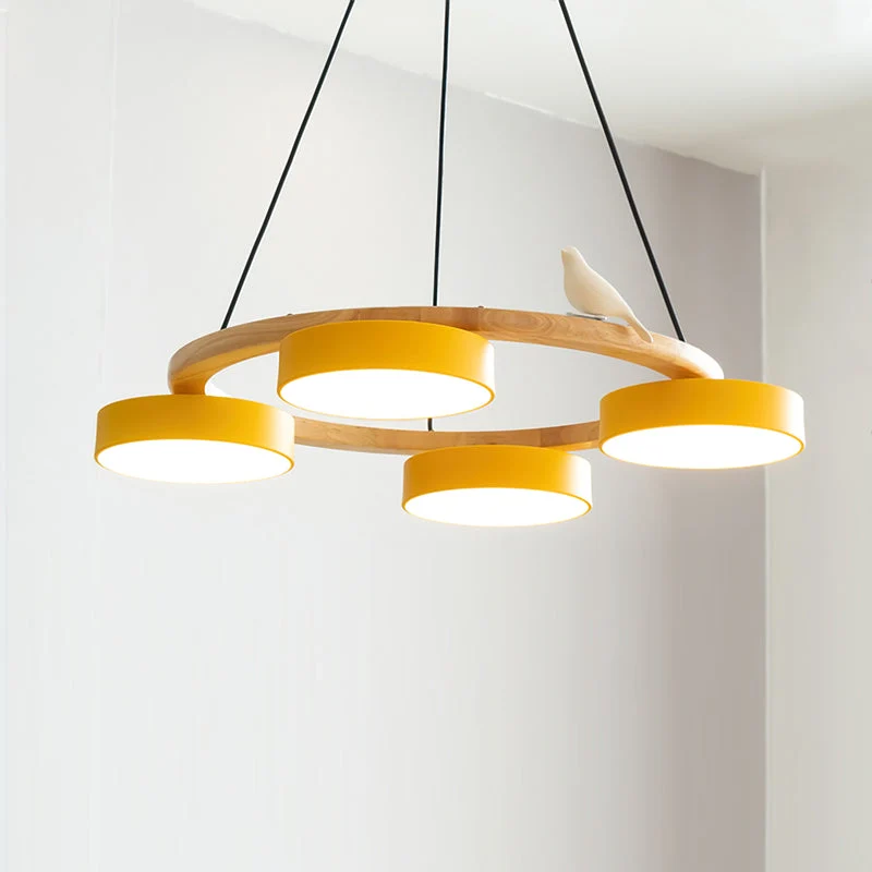 Ronde Hanglamp Met Vogels Houten Ring LED 65cm 72cm | Sansoti