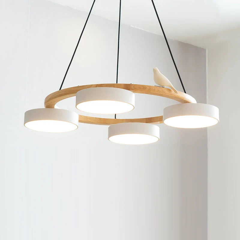 Ronde Hanglamp Met Vogels Houten Ring LED 65cm 72cm | Sansoti