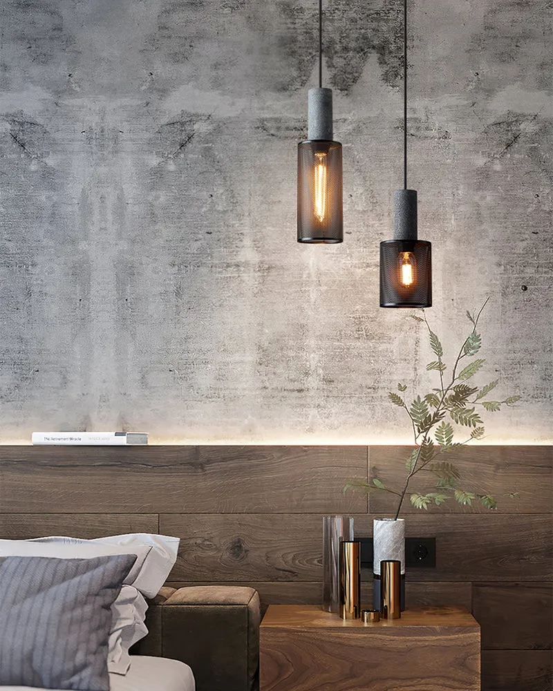 Beton Hanglamp Industrieel Cilinder Metaal Zwart Grijs E27 | Sansoti