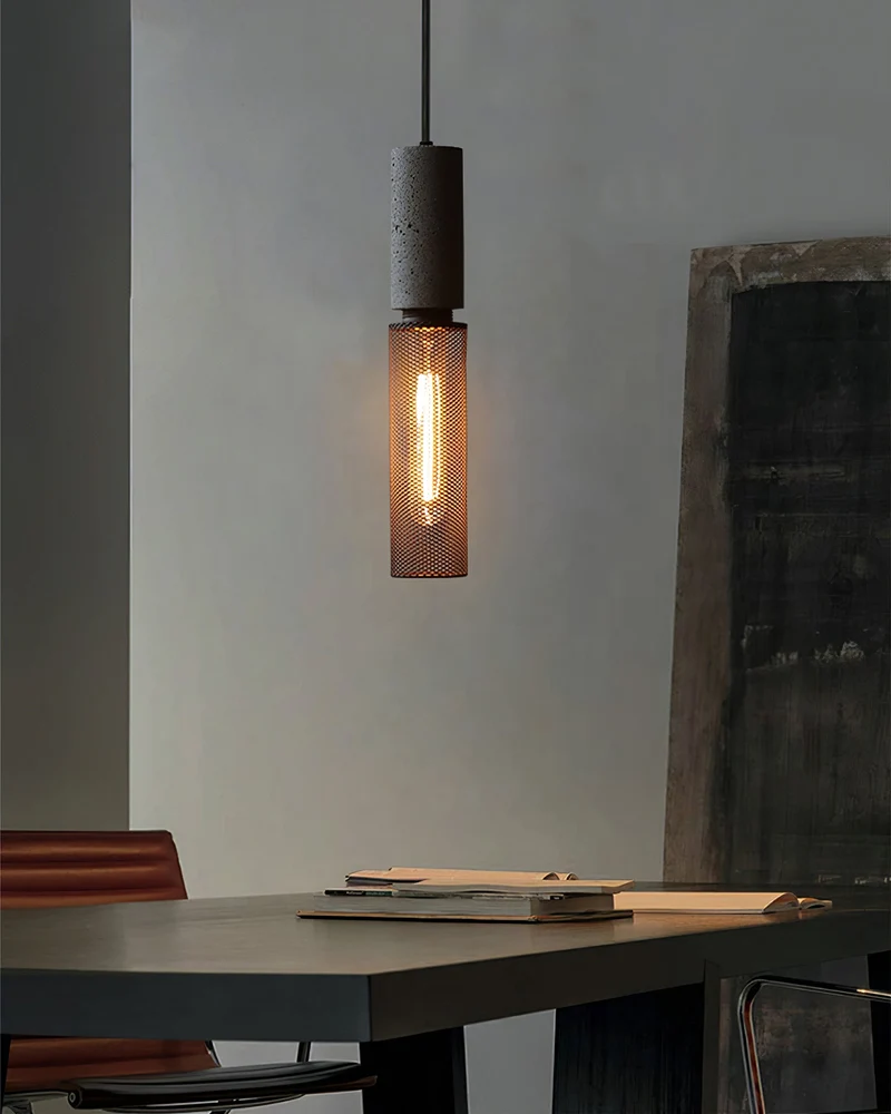 Beton Hanglamp Industrieel Cilinder Metaal Zwart Grijs E27 | Sansoti