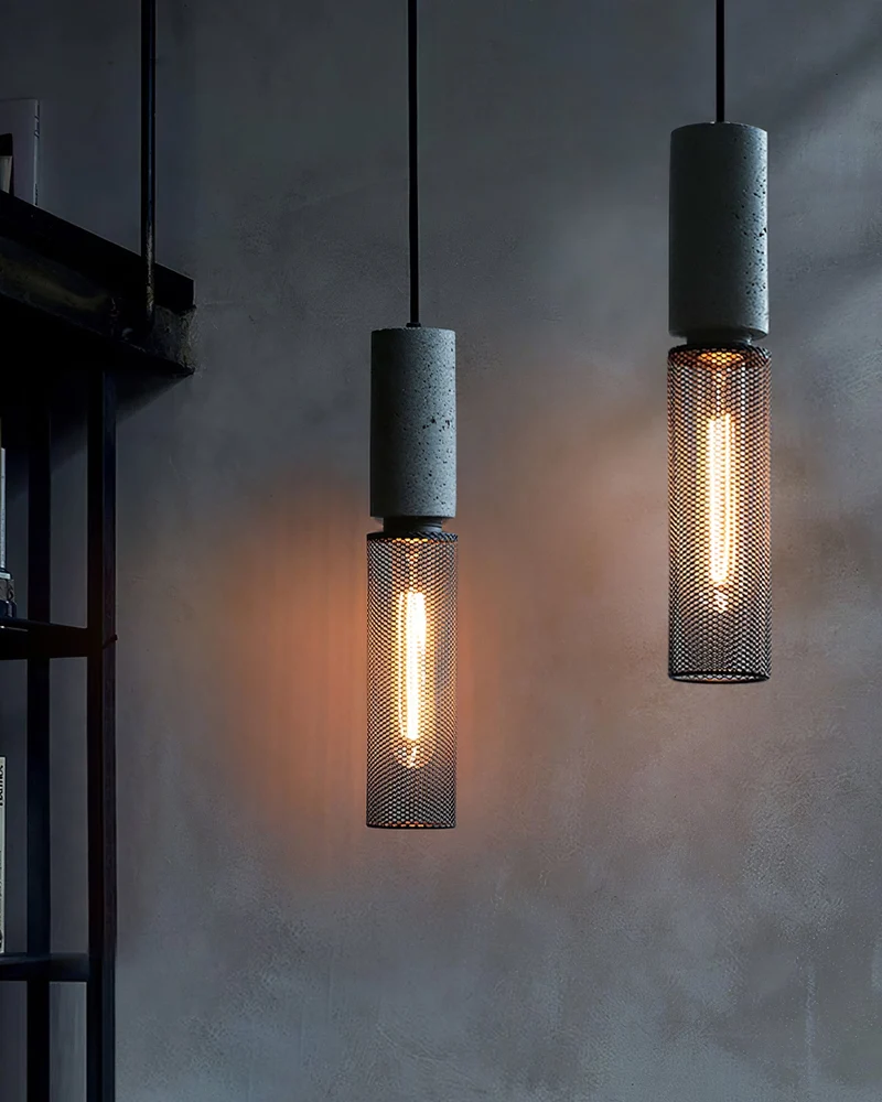 Beton Hanglamp Industrieel Cilinder Metaal Zwart Grijs E27 | Sansoti