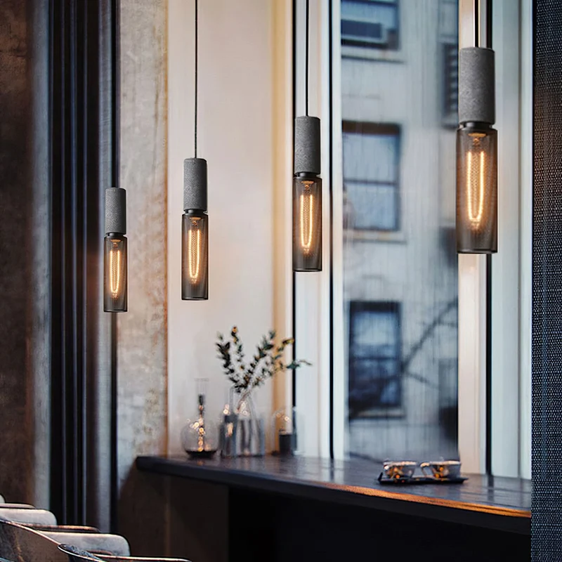 Beton Hanglamp Industrieel Cilinder Metaal Zwart Grijs E27 | Sansoti