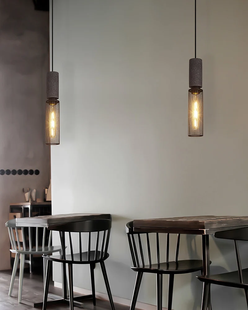 Beton Hanglamp Industrieel Cilinder Metaal Zwart Grijs E27 | Sansoti