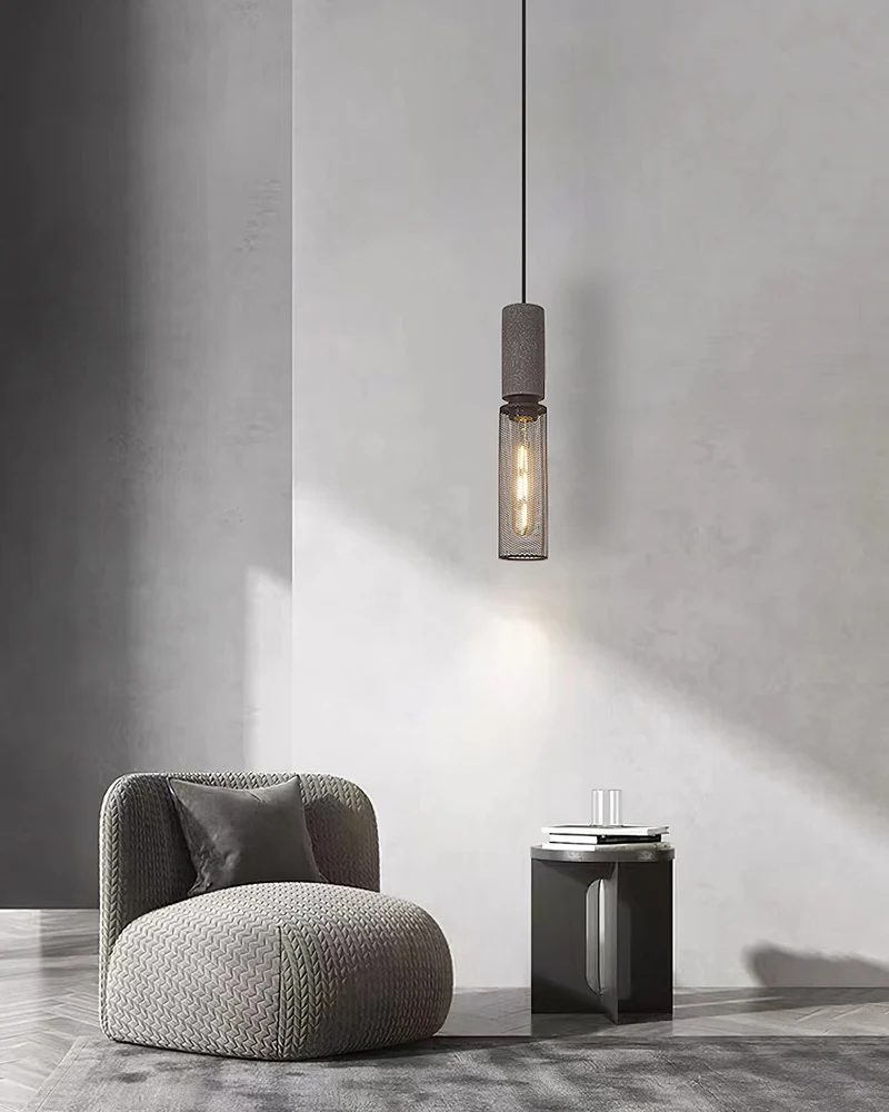 Beton Hanglamp Industrieel Cilinder Metaal Zwart Grijs E27 | Sansoti