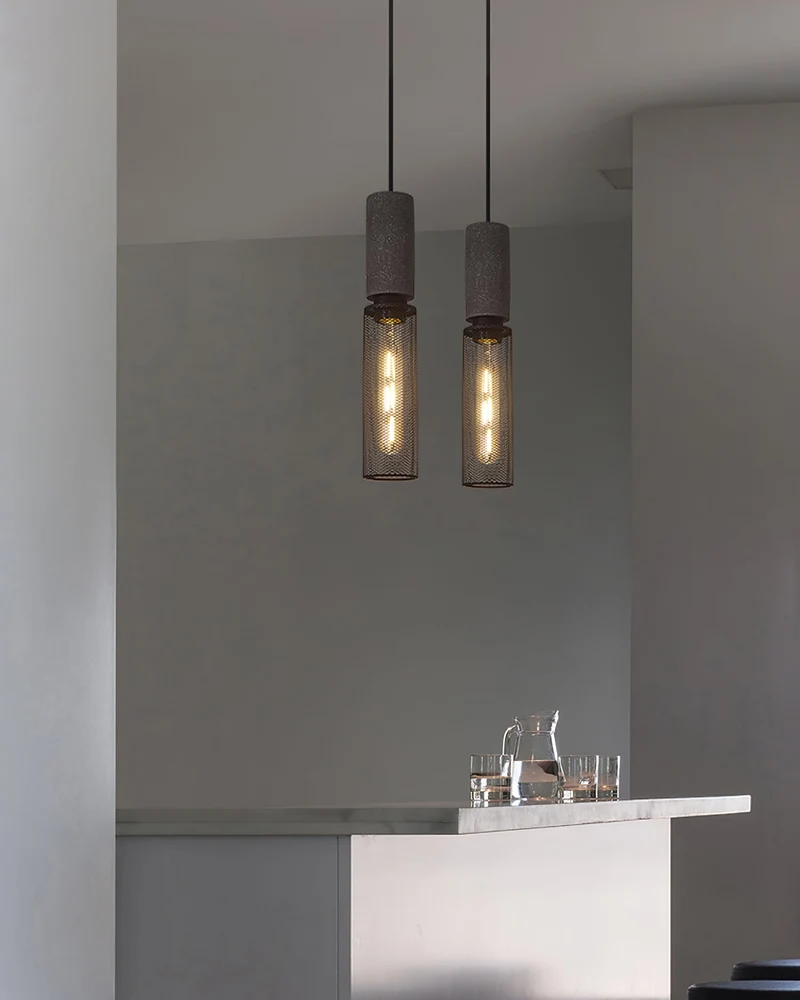 Beton Hanglamp Industrieel Cilinder Metaal Zwart Grijs E27 | Sansoti