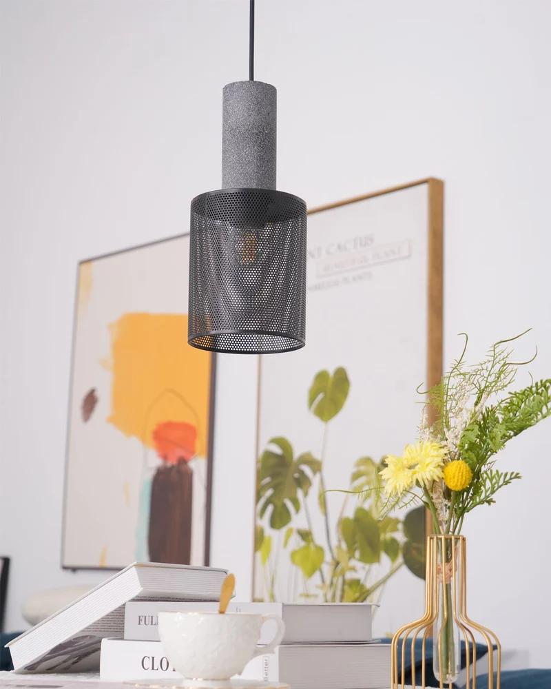 Beton Hanglamp Industrieel Cilinder Metaal Zwart Grijs E27 | Sansoti