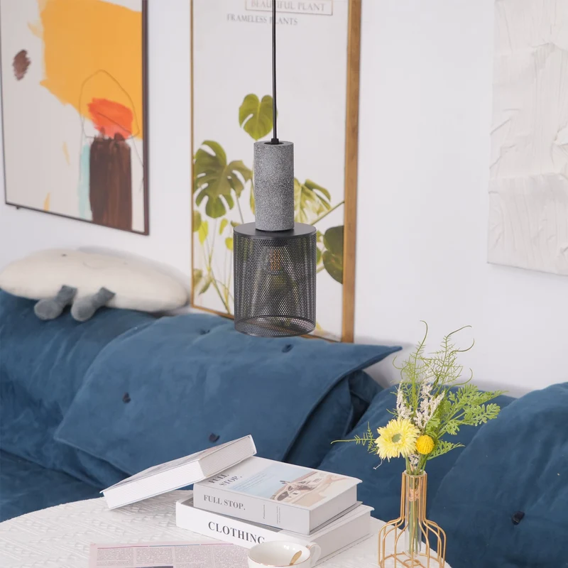 Beton Hanglamp Industrieel Cilinder Metaal Zwart Grijs E27 | Sansoti