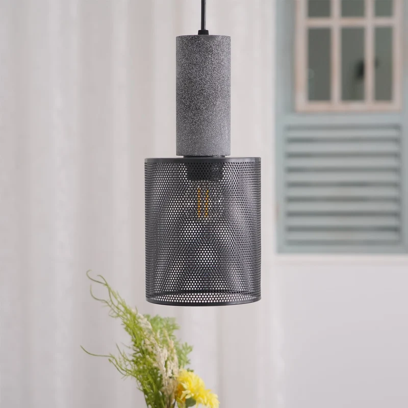 Beton Hanglamp Industrieel Cilinder Metaal Zwart Grijs E27 | Sansoti