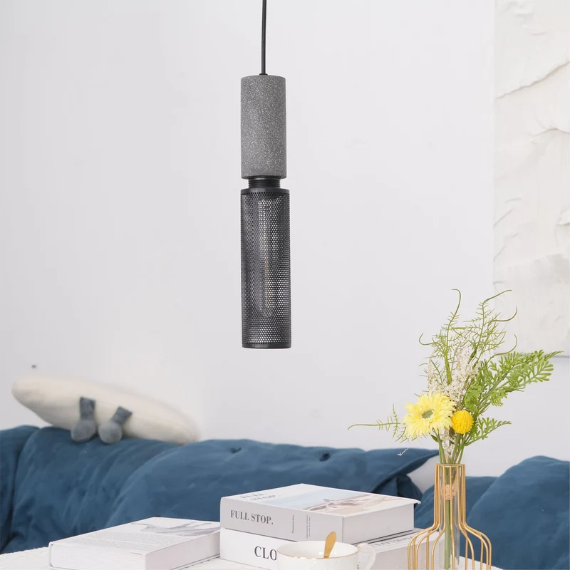 Beton Hanglamp Industrieel Cilinder Metaal Zwart Grijs E27 | Sansoti