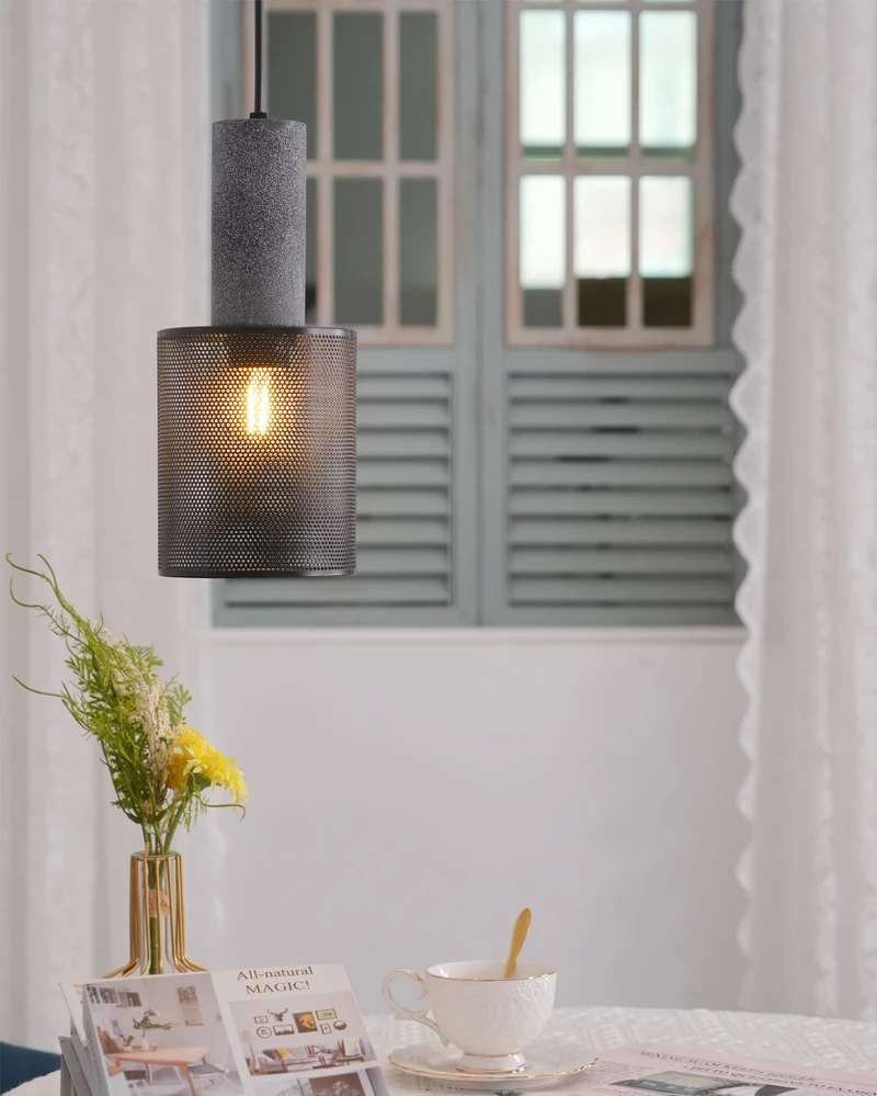 Beton Hanglamp Industrieel Cilinder Metaal Zwart Grijs E27 | Sansoti