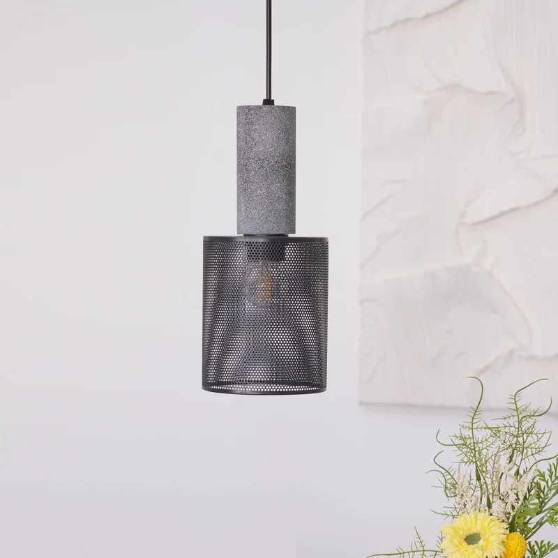 Beton Hanglamp Industrieel Cilinder Metaal Zwart Grijs E27 | Sansoti