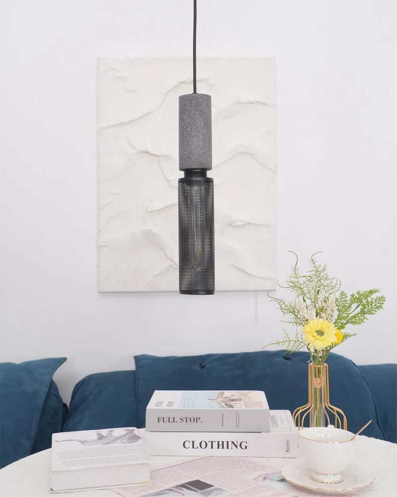 Beton Hanglamp Industrieel Cilinder Metaal Zwart Grijs E27 | Sansoti