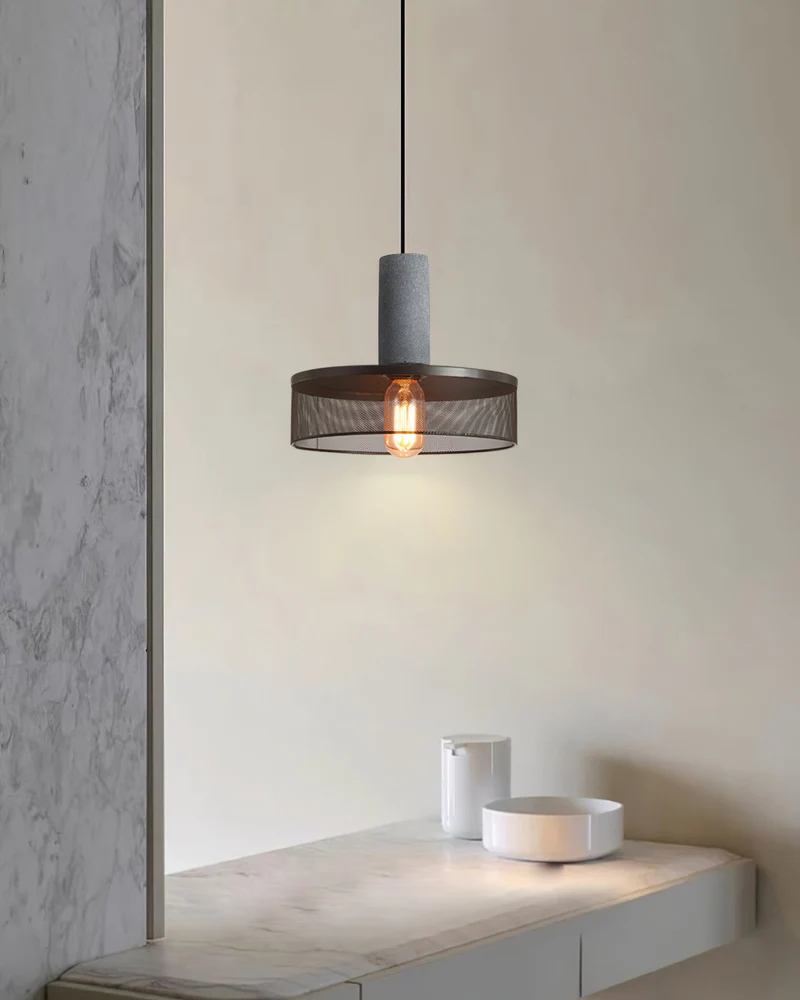 Beton Hanglamp Industrieel Cilinder Metaal Zwart Grijs E27 | Sansoti