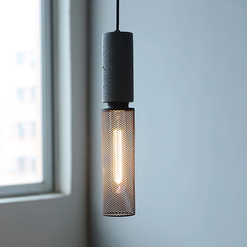 Beton Hanglamp Industrieel Cilinder Metaal Zwart Grijs E27 | Sansoti