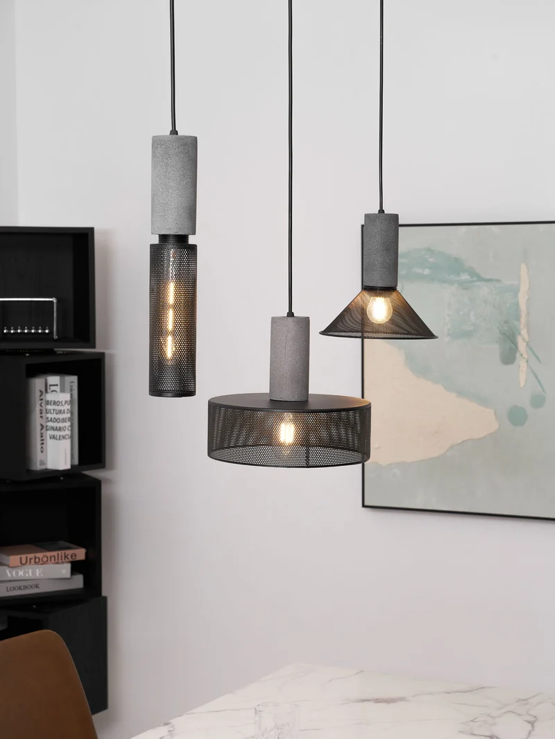 Beton Hanglamp Industrieel Cilinder Metaal Zwart Grijs E27 | Sansoti