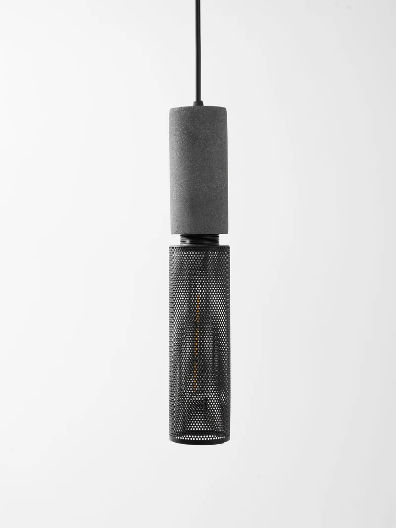 Beton Hanglamp Industrieel Cilinder Metaal Zwart Grijs E27 | Sansoti