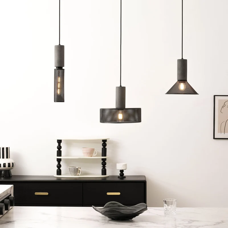 Beton Hanglamp Industrieel Cilinder Metaal Zwart Grijs E27 | Sansoti