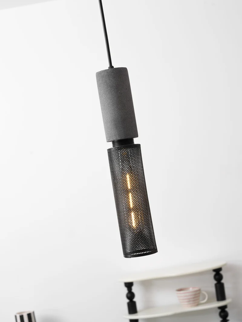 Beton Hanglamp Industrieel Cilinder Metaal Zwart Grijs E27 | Sansoti