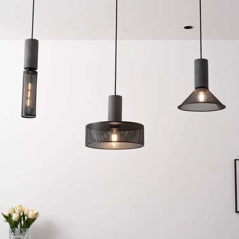 Beton Hanglamp Industrieel Cilinder Metaal Zwart Grijs E27 | Sansoti