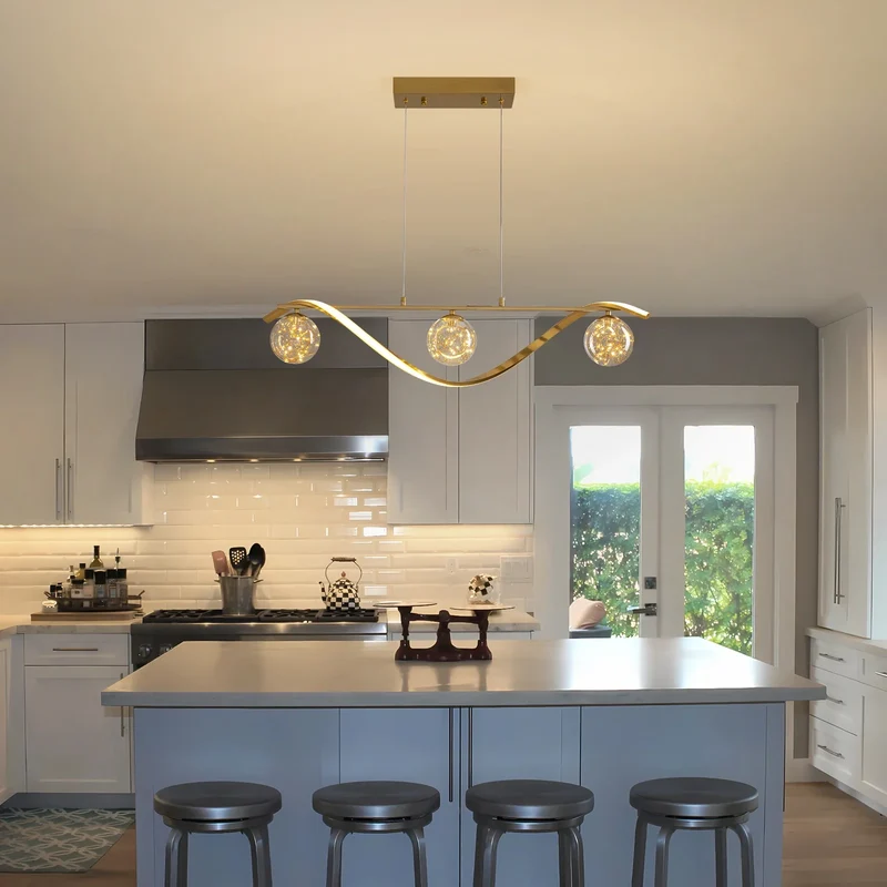Hanglamp Lineair Glazen Bollen LED Strip Goud Chroom 100cm Eetkamer Keukeneiland Modern | Sansoti