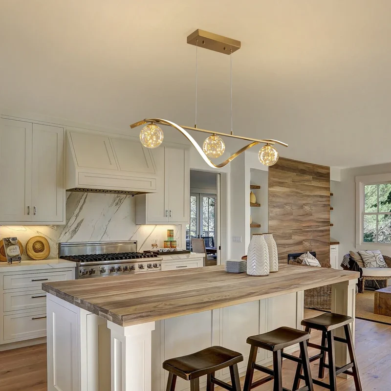 Hanglamp Lineair Glazen Bollen LED Strip Goud Chroom 100cm Eetkamer Keukeneiland Modern | Sansoti