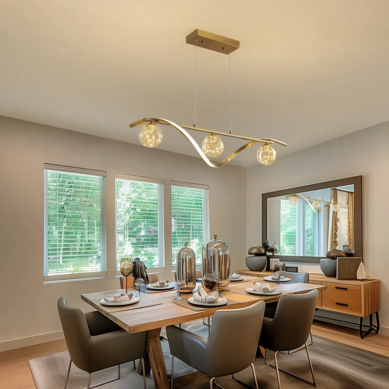 Hanglamp Lineair Glazen Bollen LED Strip Goud Chroom 100cm Eetkamer Keukeneiland Modern | Sansoti