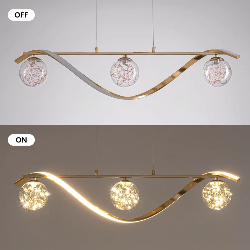 Hanglamp Lineair Glazen Bollen LED Strip Goud Chroom 100cm Eetkamer Keukeneiland Modern | Sansoti