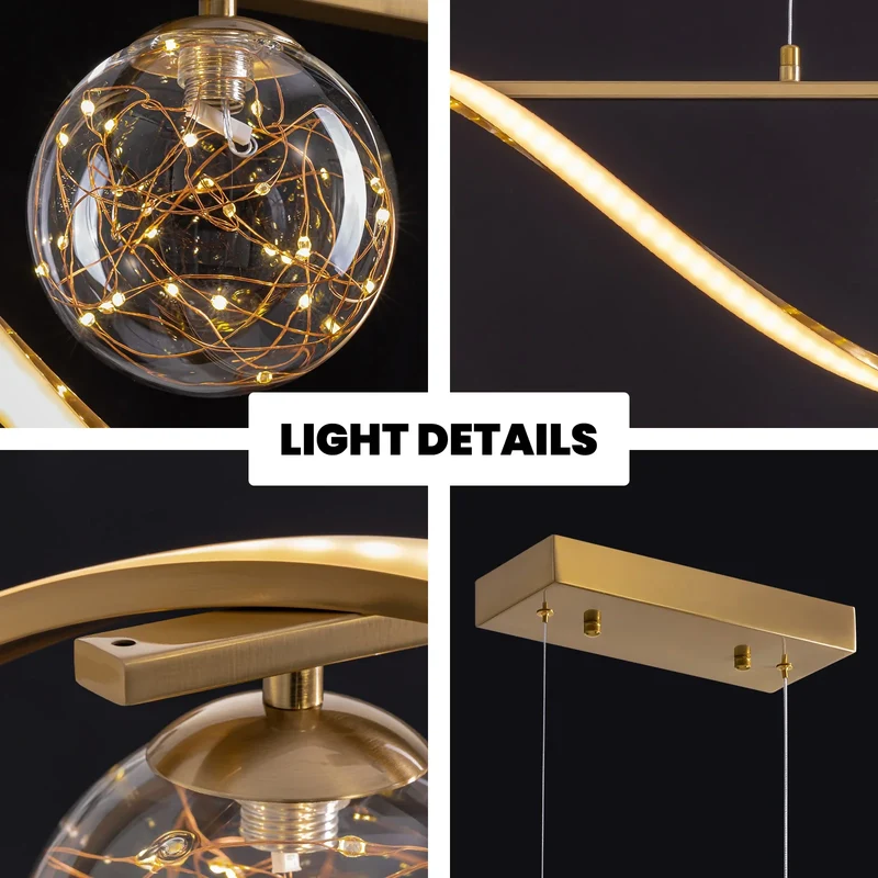 Hanglamp Lineair Glazen Bollen LED Strip Goud Chroom 100cm Eetkamer Keukeneiland Modern | Sansoti