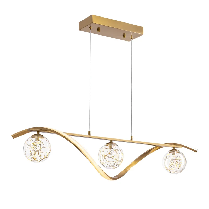 Hanglamp Lineair Glazen Bollen LED Strip Goud Chroom 100cm Eetkamer Keukeneiland Modern | Sansoti