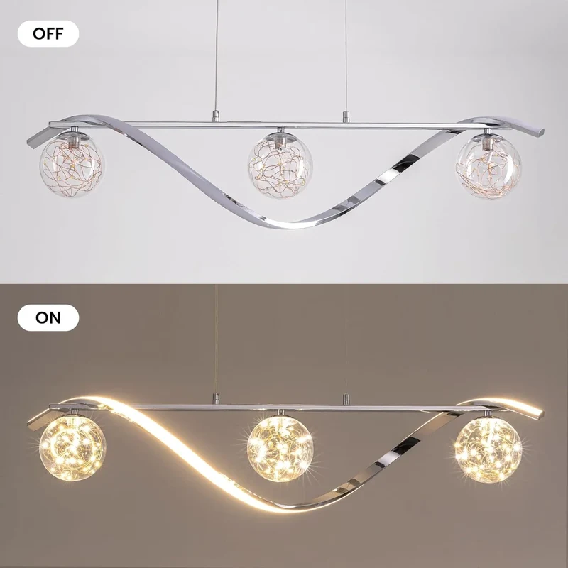 Hanglamp Lineair Glazen Bollen LED Strip Goud Chroom 100cm Eetkamer Keukeneiland Modern | Sansoti
