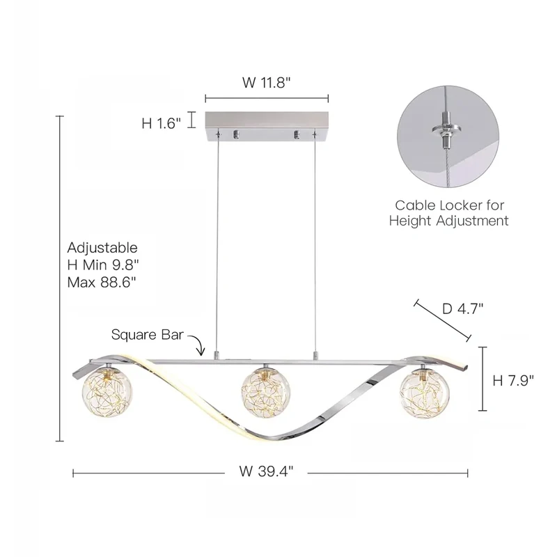 Hanglamp Lineair Glazen Bollen LED Strip Goud Chroom 100cm Eetkamer Keukeneiland Modern | Sansoti