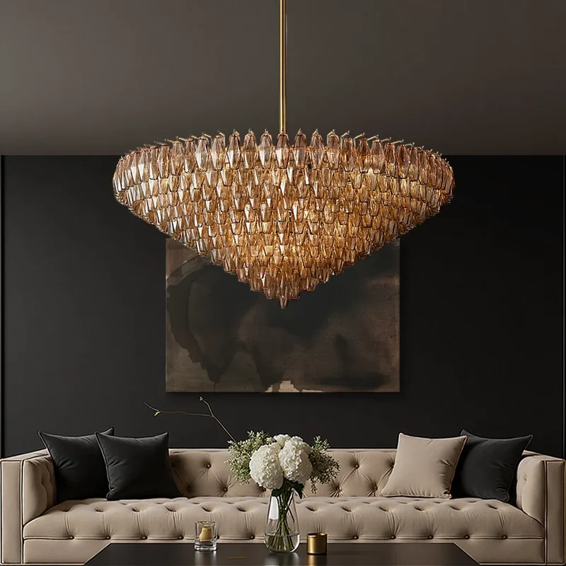 Glazen Kroonluchter Rond Gelaagd Glas Prisma E12 Messing Zwart Nikkel Eetkamer Luxe | Sansoti