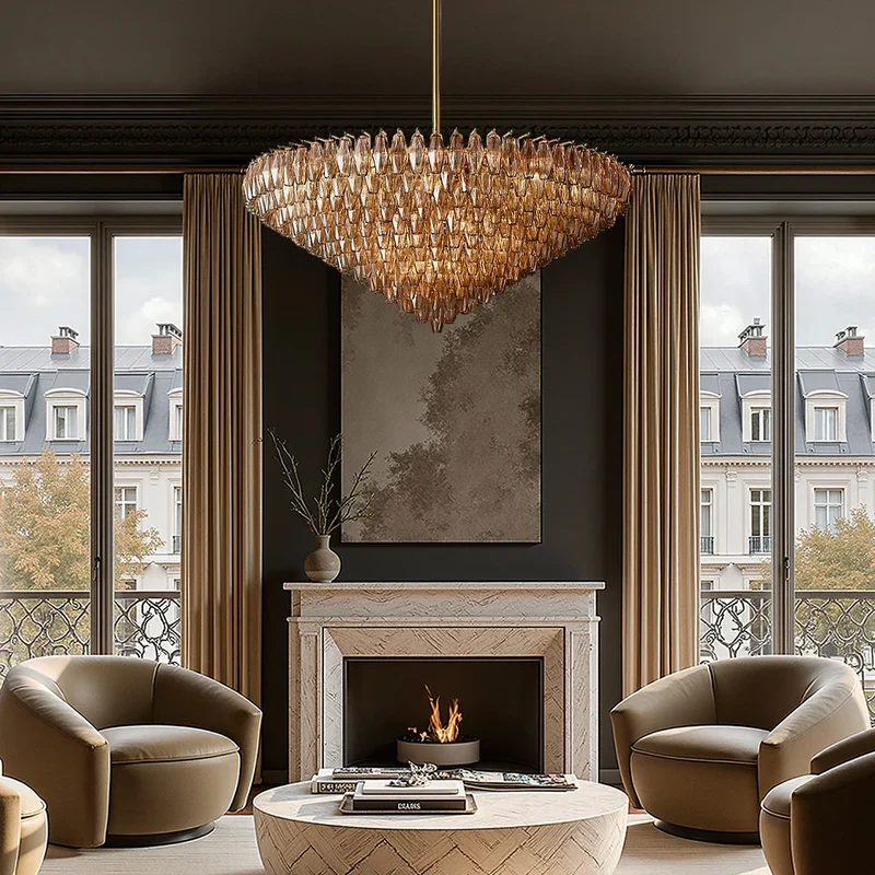 Glazen Kroonluchter Rond Gelaagd Glas Prisma E12 Messing Zwart Nikkel Eetkamer Luxe | Sansoti