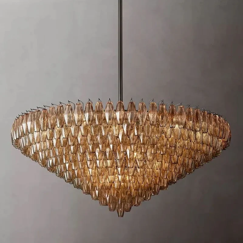 Glazen Kroonluchter Rond Gelaagd Glas Prisma E12 Messing Zwart Nikkel Eetkamer Luxe | Sansoti