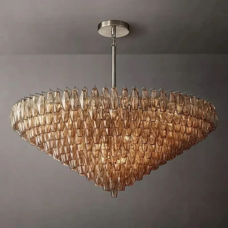 Glazen Kroonluchter Rond Gelaagd Glas Prisma E12 Messing Zwart Nikkel Eetkamer Luxe | Sansoti