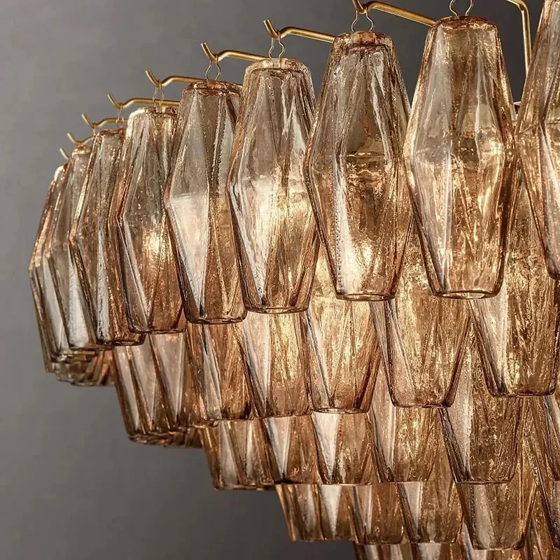 Glazen Kroonluchter Rond Gelaagd Glas Prisma E12 Messing Zwart Nikkel Eetkamer Luxe | Sansoti