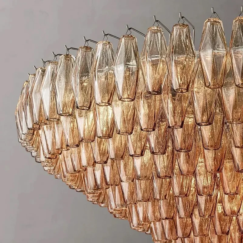 Glazen Kroonluchter Rond Gelaagd Glas Prisma E12 Messing Zwart Nikkel Eetkamer Luxe | Sansoti