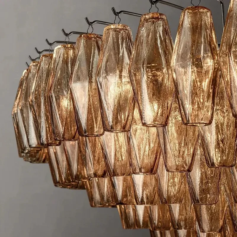 Glazen Kroonluchter Rond Gelaagd Glas Prisma E12 Messing Zwart Nikkel Eetkamer Luxe | Sansoti