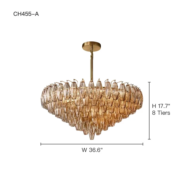 Glazen Kroonluchter Rond Gelaagd Glas Prisma E12 Messing Zwart Nikkel Eetkamer Luxe | Sansoti
