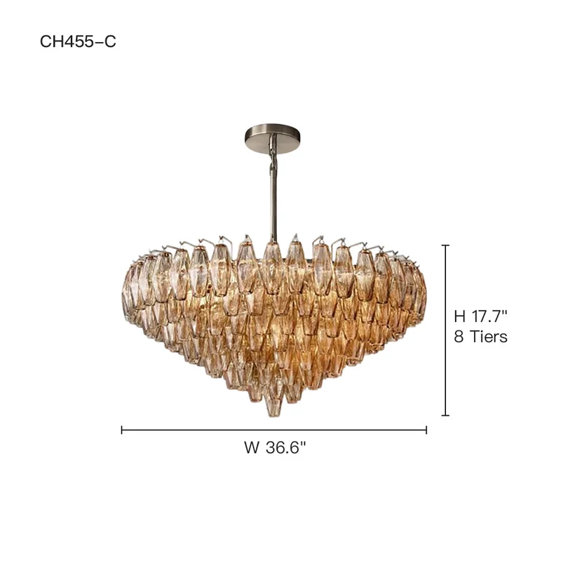 Glazen Kroonluchter Rond Gelaagd Glas Prisma E12 Messing Zwart Nikkel Eetkamer Luxe | Sansoti